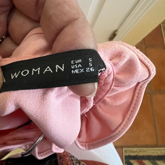 Zara Blush Pink Lace Panel Fit & Flare Mini Dress Ruffle Neck Coquette Feminine - Picture 5 of 8